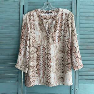 Zac & Rachel Shirt Blouse ~ Sz PL ~ Pink & Brown ~ Long Sleeve